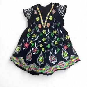 vintage‎ painted floral boho festival summer dress large/xlarge